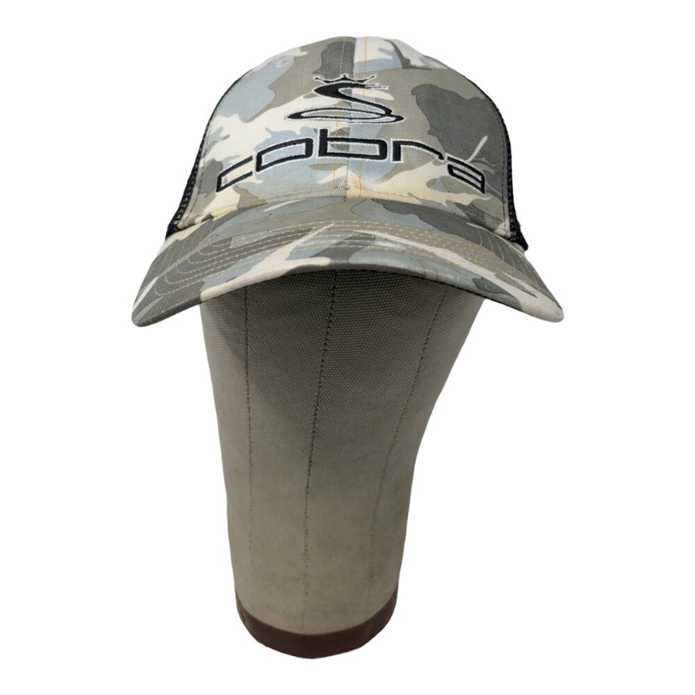 Cobra Slideback Meshback Camo Hat Gray Brown Embroidered Logo Spell Out